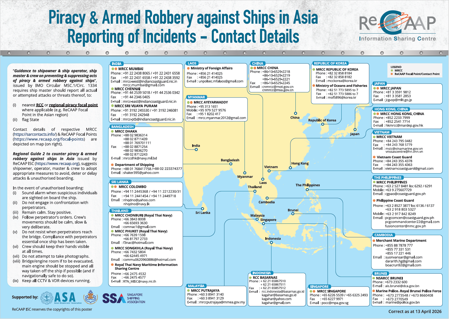 Piracy & Armed Robbery against Ships in Asia<br/>Reporting of Incidents – Contact Details
